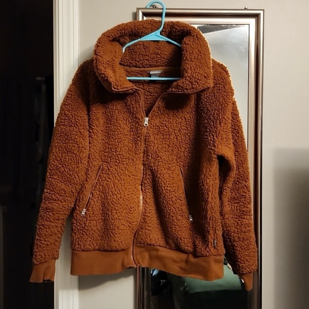 Eddie Bauer Brown Sherpa Fleece Full Zip Jacket